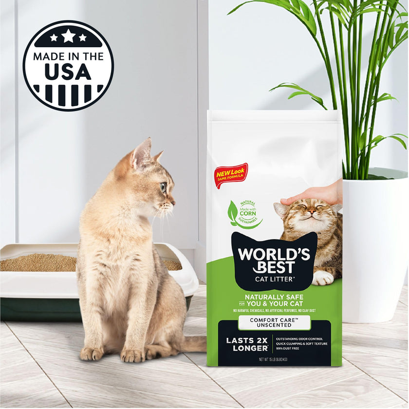 World's Best CAT Litter Comfort Care Unscented, 32-Pounds - Natural Ingredients, Quick Clumping, Flushable, 99% Dust Free & Made in USA - Long-Lasting Odor Control & Easy Scooping 🍁 All In One Marketplace Canada