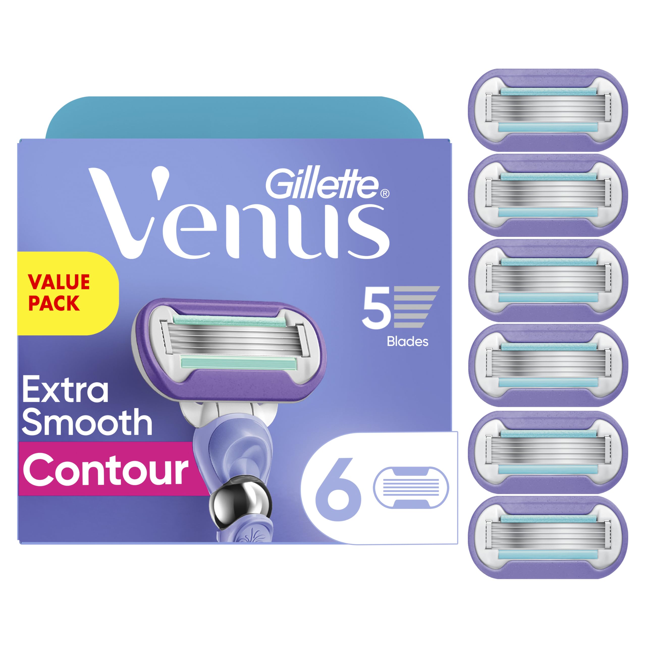 Gillette Venus Extra Smooth Contour Women’s Razor Blades, 5-Bladed Razor Refills, 1 Pack (Count of 6) 🍁 All In One Marketplace Canada