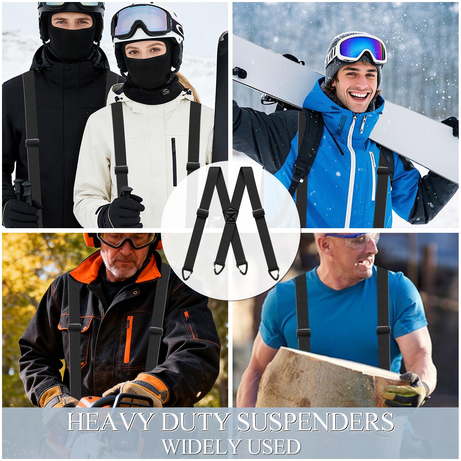 Suspenders for Men Heavy Duty Mens Suspenders Elastic 1.5-inch Braces Adjustable with 4 Plastic Snap Loop for Jeans Pants Outdoor Work Wedding Black 🍁 All In One Marketplace Canada