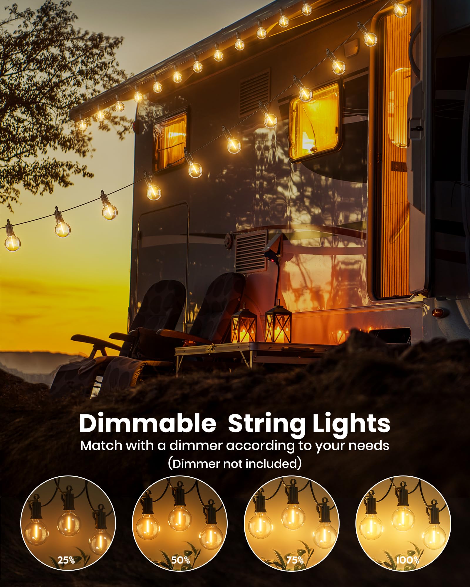 Outdoor String Lights 25 Feet G40 Globe LEDs Patio Lights with 13 Edison LED Bulbs(1 Spare), Waterproof Connectable Hanging Light for Backyard Porch Balcony Party Decor, E12 Socket Base, Black 🍁 All In One Marketplace Canada
