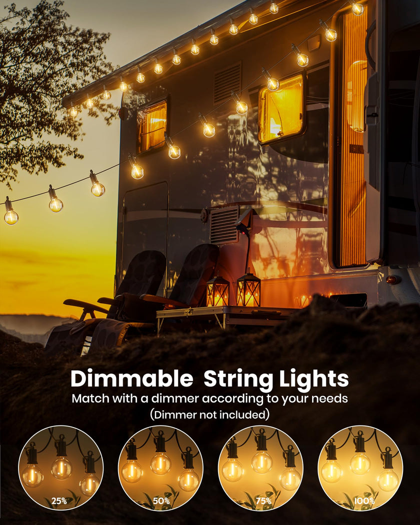 Outdoor String Lights 25 Feet G40 Globe LEDs Patio Lights with 13 Edison LED Bulbs(1 Spare), Waterproof Connectable Hanging Light for Backyard Porch Balcony Party Decor, E12 Socket Base, Black 🍁 All In One Marketplace Canada