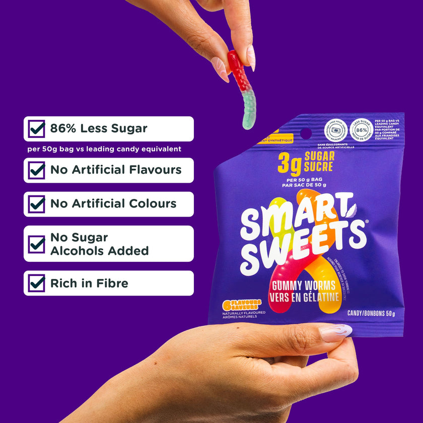 SmartSweets Gummy Worms, Low Sugar Gummy Candy, 50g Bags, 12 Pack 🍁 All In One Marketplace Canada