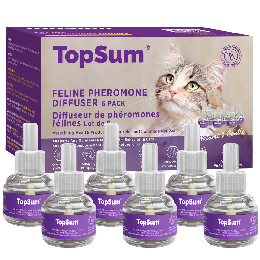 TopSum Cat Pheromone Diffuser: Cat Calming Diffuser for Spraying, Scratching, Excessive Meowing & Multi-Cat Homes, Ideal for Cats Alone at Home - VHP Registered NN.Z4H1 (6 Refills) 🍁 All In One Marketplace Canada
