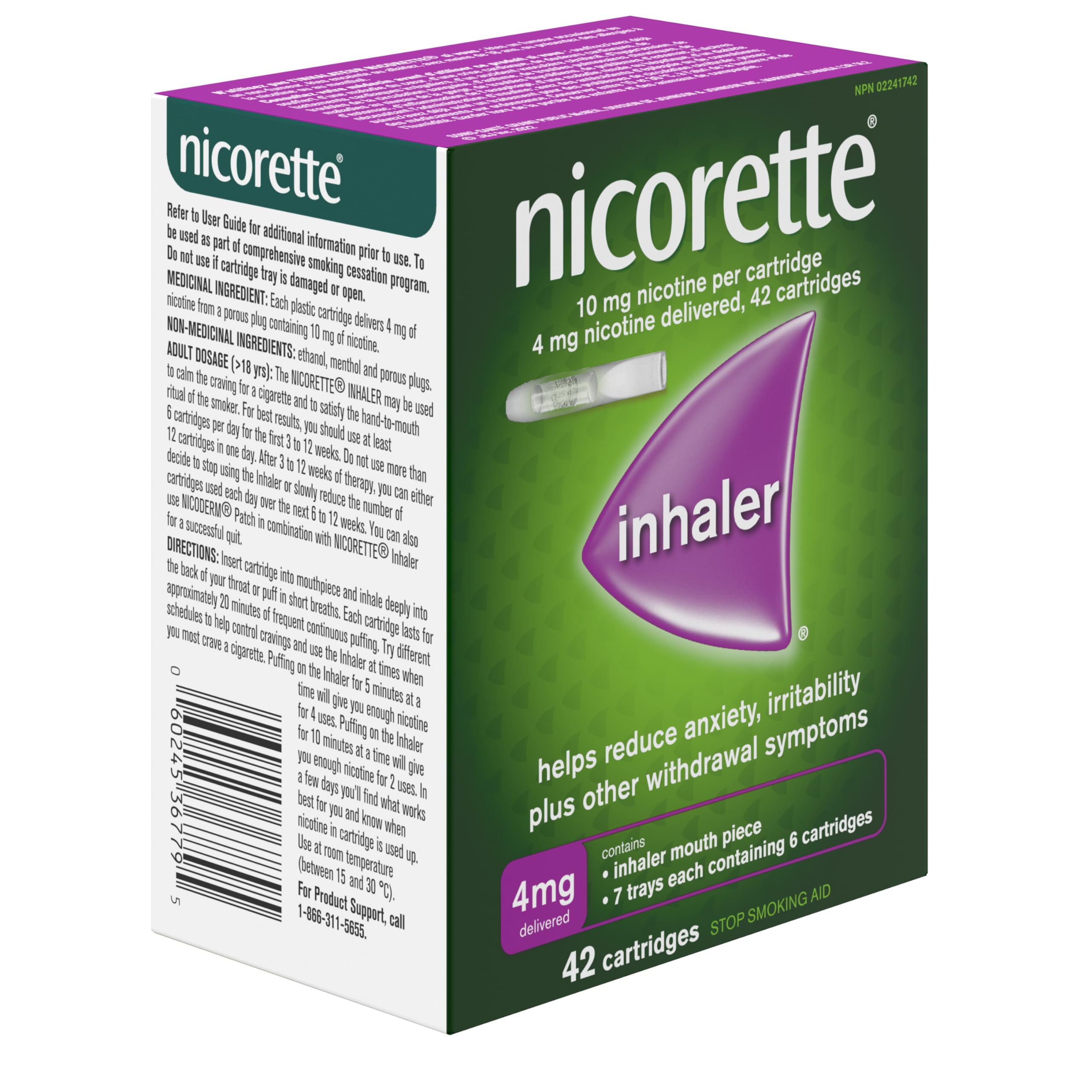 Nicorette 4mg Nicotine Inhaler – Clinically Proven Quit Smoking Aid with Hand-to-Mouth Action, Helps Reduce Cravings & Withdrawal, NRT for Adults Quitting Cigarettes, 42 Cartridges 🍁 All In One Marketplace Canada
