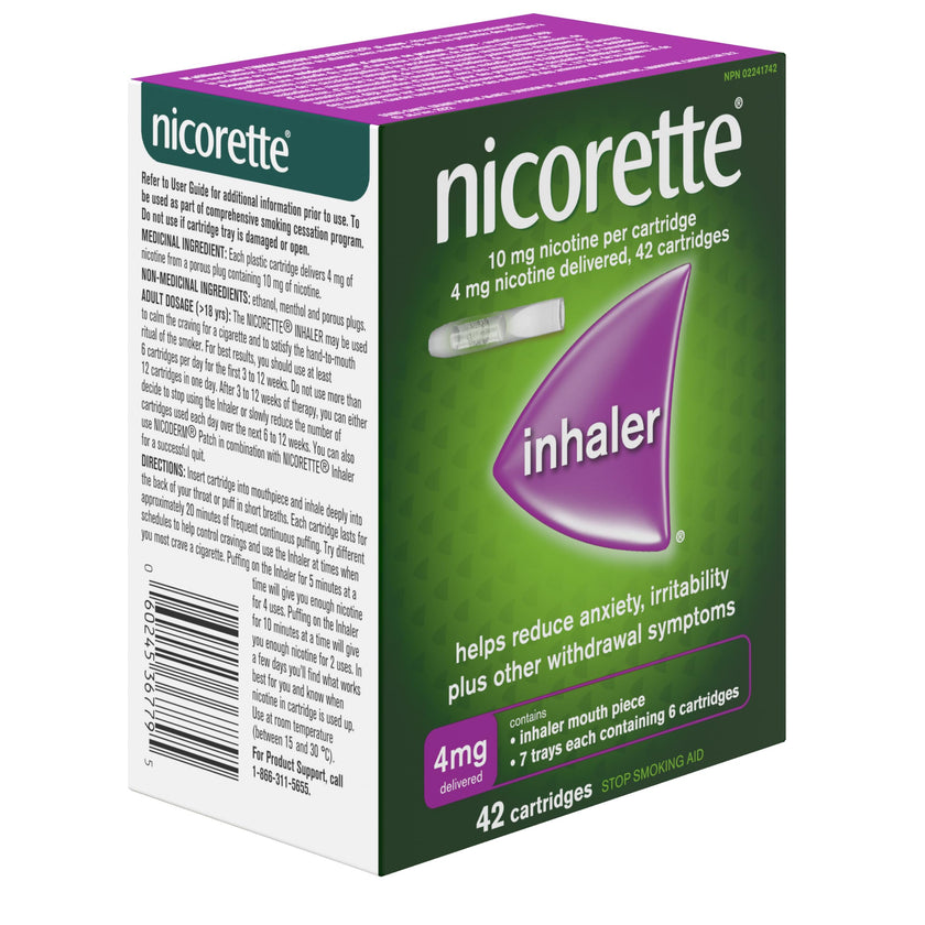 Nicorette 4mg Nicotine Inhaler – Clinically Proven Quit Smoking Aid with Hand-to-Mouth Action, Helps Reduce Cravings & Withdrawal, NRT for Adults Quitting Cigarettes, 42 Cartridges 🍁 All In One Marketplace Canada