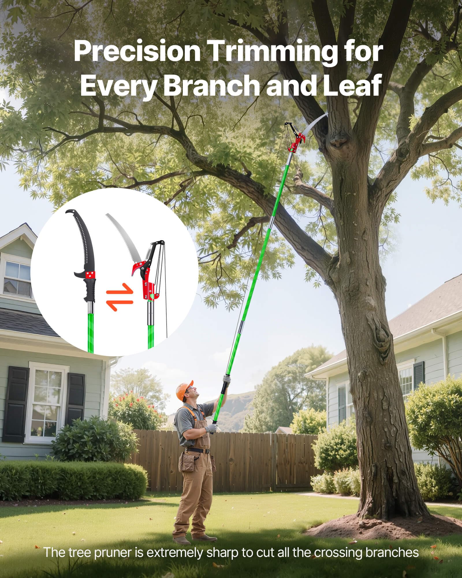 VEVOR Manual Pole Saw, 3.87-27 ft Extendable Pole Tree Pruner with Scissors, Sharp 65Mn Steel Blade, Lightweight Fiberglass Handle Pole, for High Branch Trimming, Pruning Tool for Palms and Shrubs 🍁 All In One Marketplace Canada