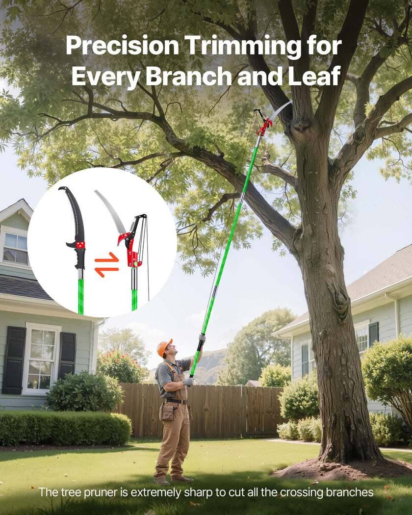 VEVOR Manual Pole Saw, 3.87-27 ft Extendable Pole Tree Pruner with Scissors, Sharp 65Mn Steel Blade, Lightweight Fiberglass Handle Pole, for High Branch Trimming, Pruning Tool for Palms and Shrubs 🍁 All In One Marketplace Canada