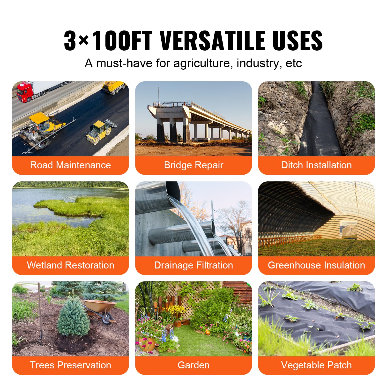 VEVOR Driveway Fabric, 3x100FT Non Woven Geotextile Fabric for Landscaping, Heavy Duty Garden Weed Barrier Fabric, 4OZ Landscape Fabric, French Drains Drainage Fabric, Ground Cover Weed Control Fabric 🍁 All In One Marketplace Canada