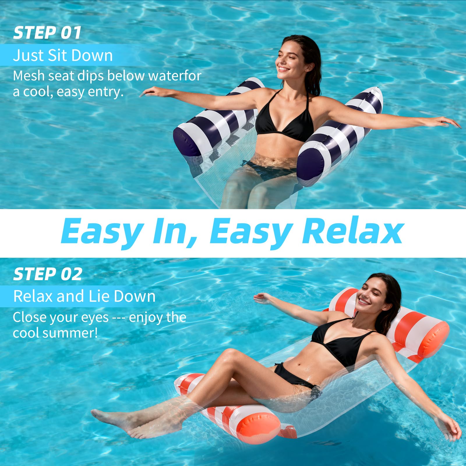 HeyStookie 4 Pack Water Hammock & Pool Floaties for Adults, Multi-Purpose Inflatable Pool Toy, 4 in 1 Portable Water Hammock for Pool, Non-Stick PVC Material, 51×27 Inches 🍁 All In One Marketplace Canada