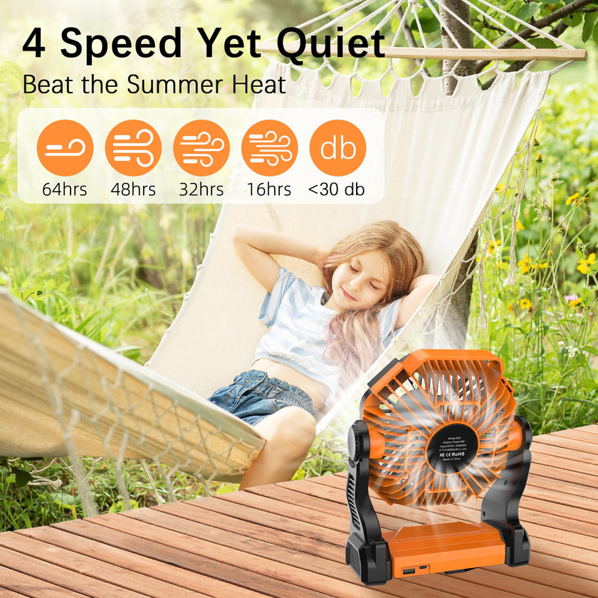 Kssvzz Portable Camping Fan with LED, 20000mAh Rechargeable Battery Powered Fan, 270°Pivot Personal USB Fan, 4 Speed Quiet Table Fan, 9’’ Battery Operated Tent Fan for Travel, Picnic(Orange) 🍁 All In One Marketplace Canada