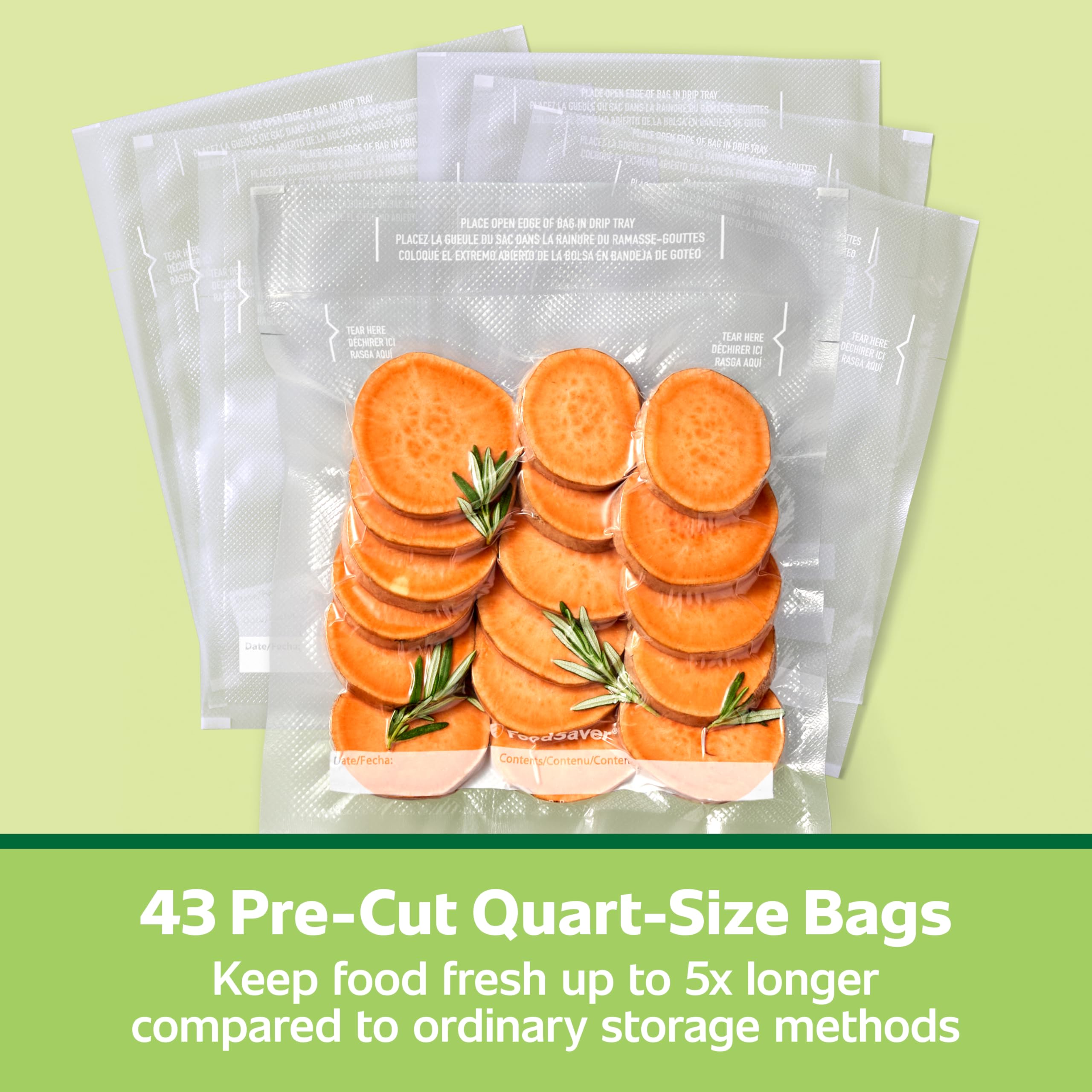 FoodSaver Quart Pre-Cut Vacuum Seal Bags (946 mL), Easy Use, Align to Seal and Tear to Open Vacuum Sealer Food Storage Bags, 43 Pack 🍁 All In One Marketplace Canada