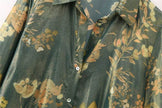 2pcs Floral Satin Skirt suit Long sleeve button shirt and Pleated Midi Skirt Outfit set