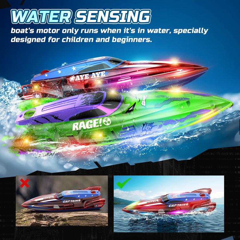 DEERC 2 Pack 13 inch Remote Control Boat for Kids, 4 Batteries, 2.4Ghz RC Racing Boat with LED Lights for Pools and Lakes, Water Summer Toy Gift 🍁 All In One Marketplace Canada
