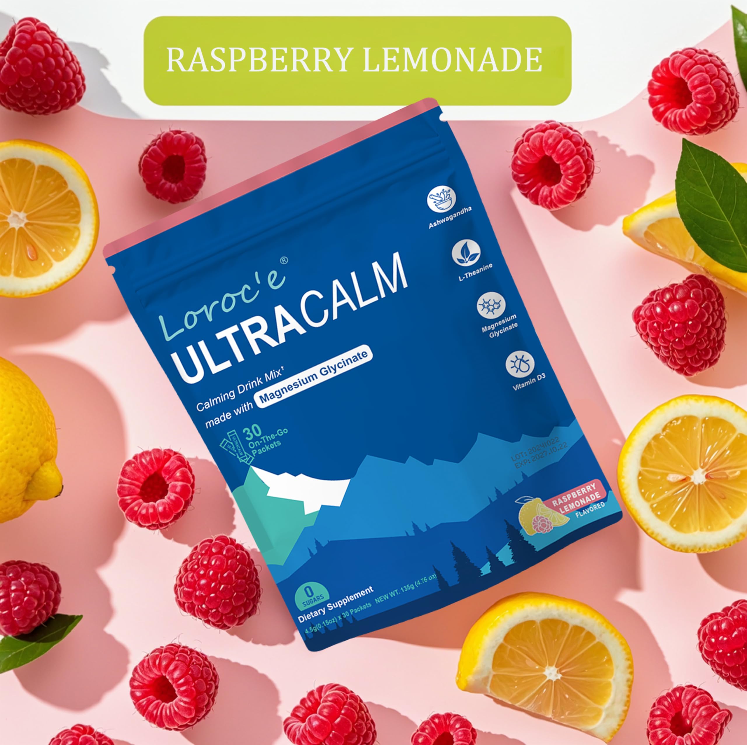 UltraCalm Cortisol Super Drink Packets, Sugar-Free, with Vitamin D, Raspberry Lemonade Electrolytes Powder Packets, 30 Sticks 🍁 All In One Marketplace Canada
