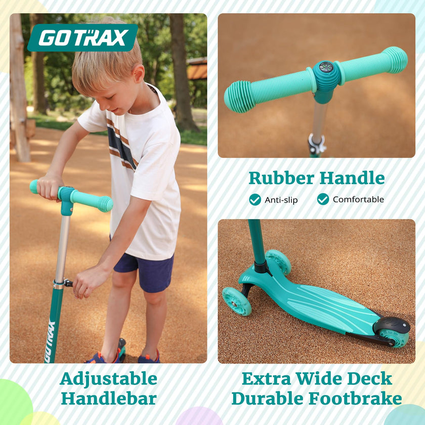 Gotrax KS1 Kids Kick Scooter, LED Lighted Wheels and 3 Adjustable Height Handlebars, Lean-to-Steer & Widen Anti-Slip Deck, 3 Wheel Scooter for Boys & Girls Ages 3+ and up to 100 Lbs (Green) 🍁 All In One Marketplace Canada