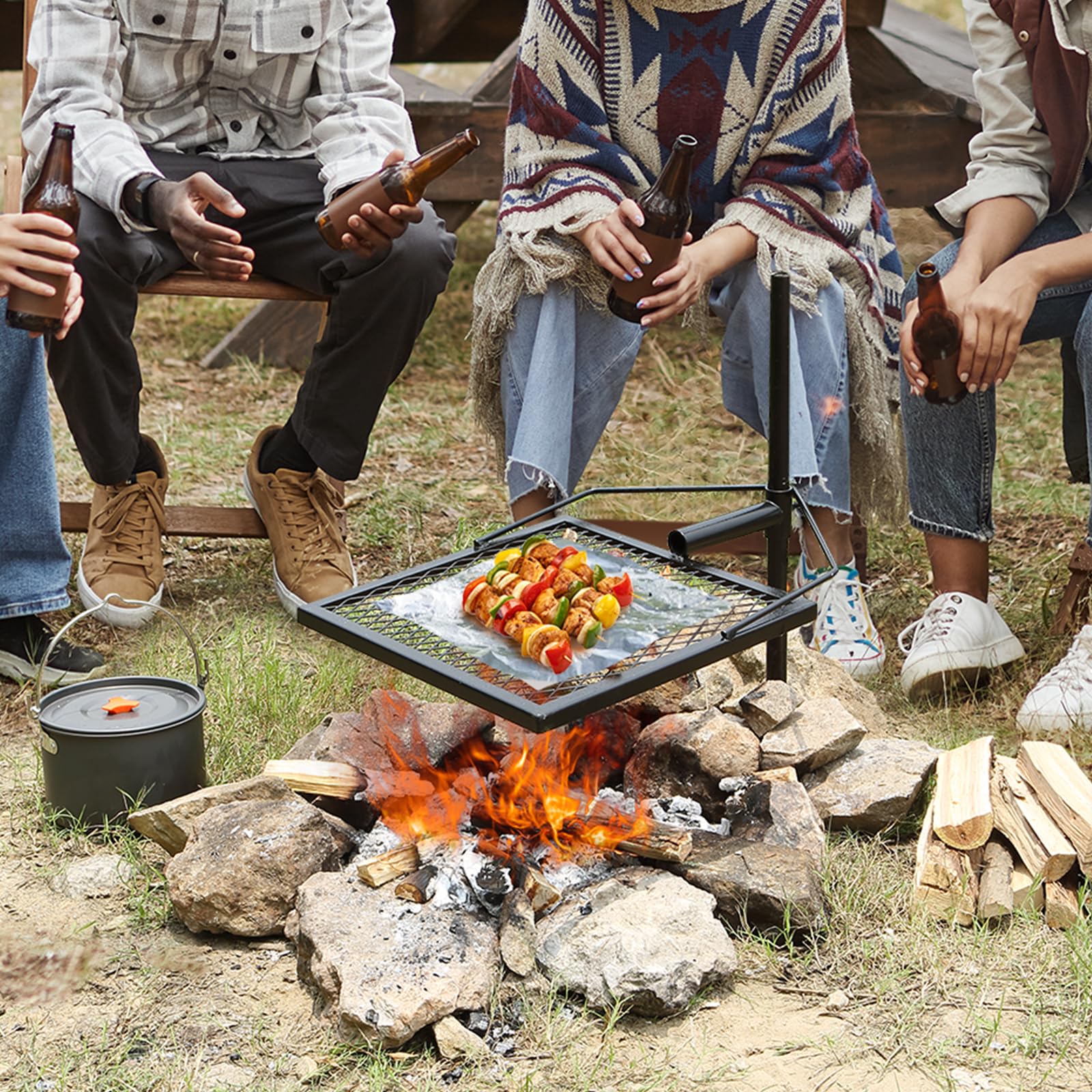 VEVOR Swivel Campfire Grill, Fire Pit Grill Grate, Heavy Duty Steel Grill Grates, 360° Adjustable Open Outdoor Cooking Equipment, Portable Camp Fire Racks for Camping Outdoor BBQ 🍁 All In One Marketplace Canada