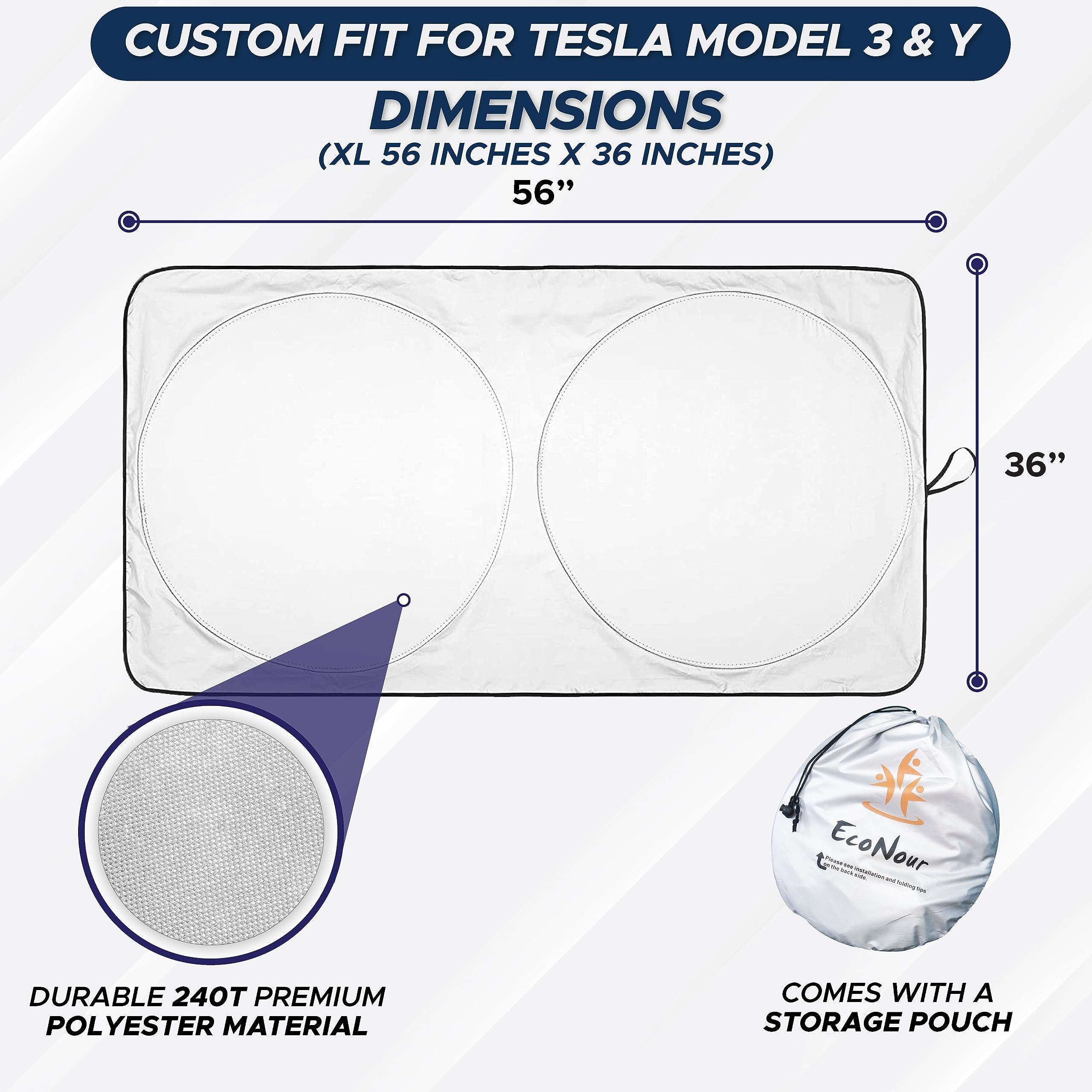 EcoNour Tesla Windshield Sunshade | 240T Polyester Shield for Model 3/Y | Superior UV & Heat Protection 🍁 All In One Marketplace Canada