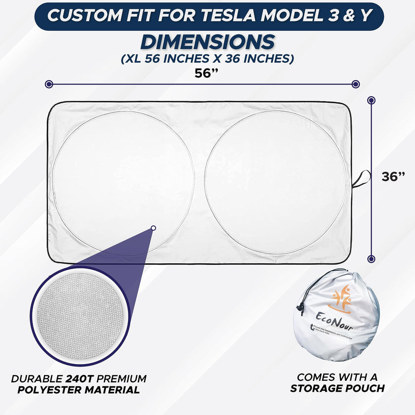 EcoNour Tesla Windshield Sunshade | 240T Polyester Shield for Model 3/Y | Superior UV & Heat Protection 🍁 All In One Marketplace Canada