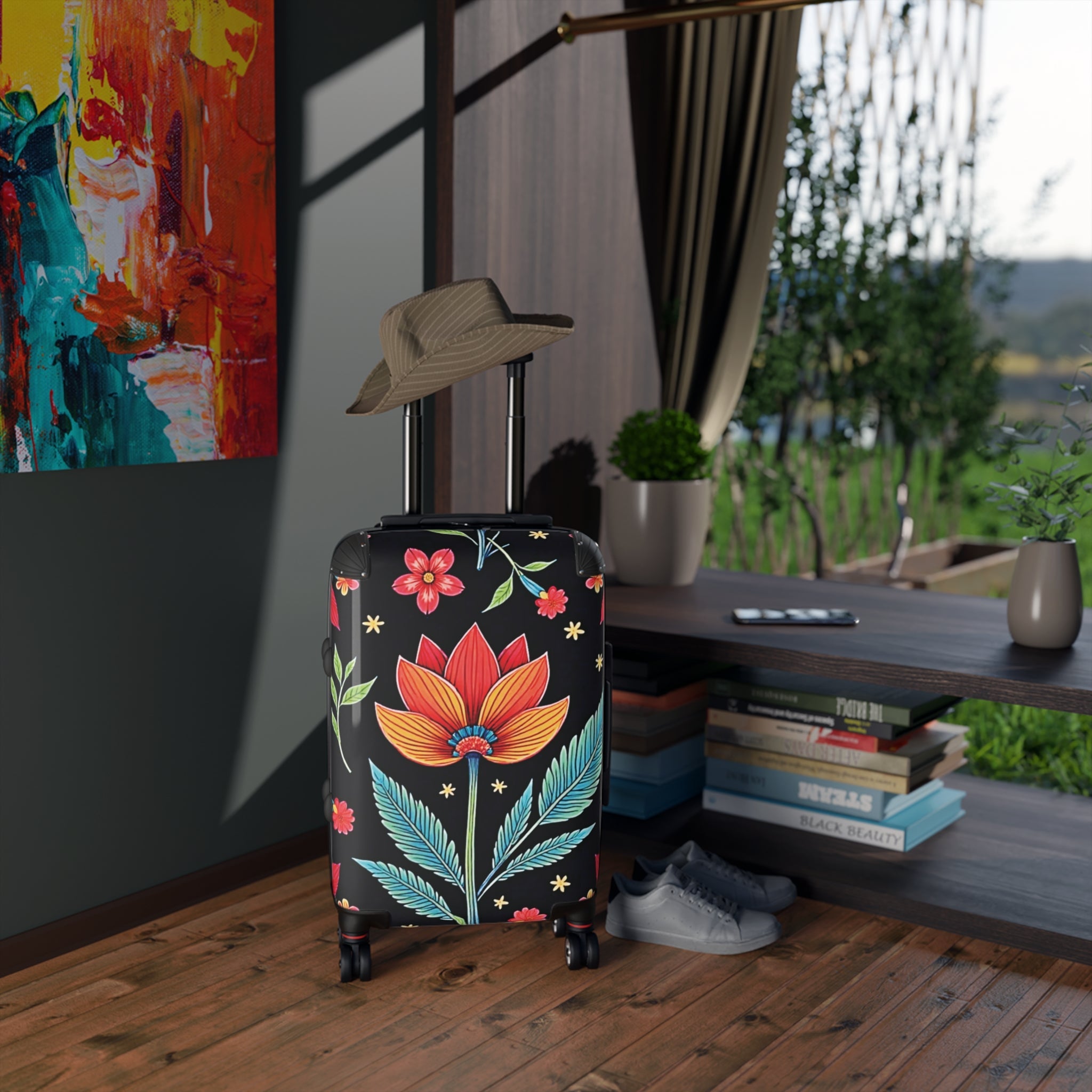 Floral Carry-On Suitcase – Vibrant Lotus & Leaves Travel Luggage