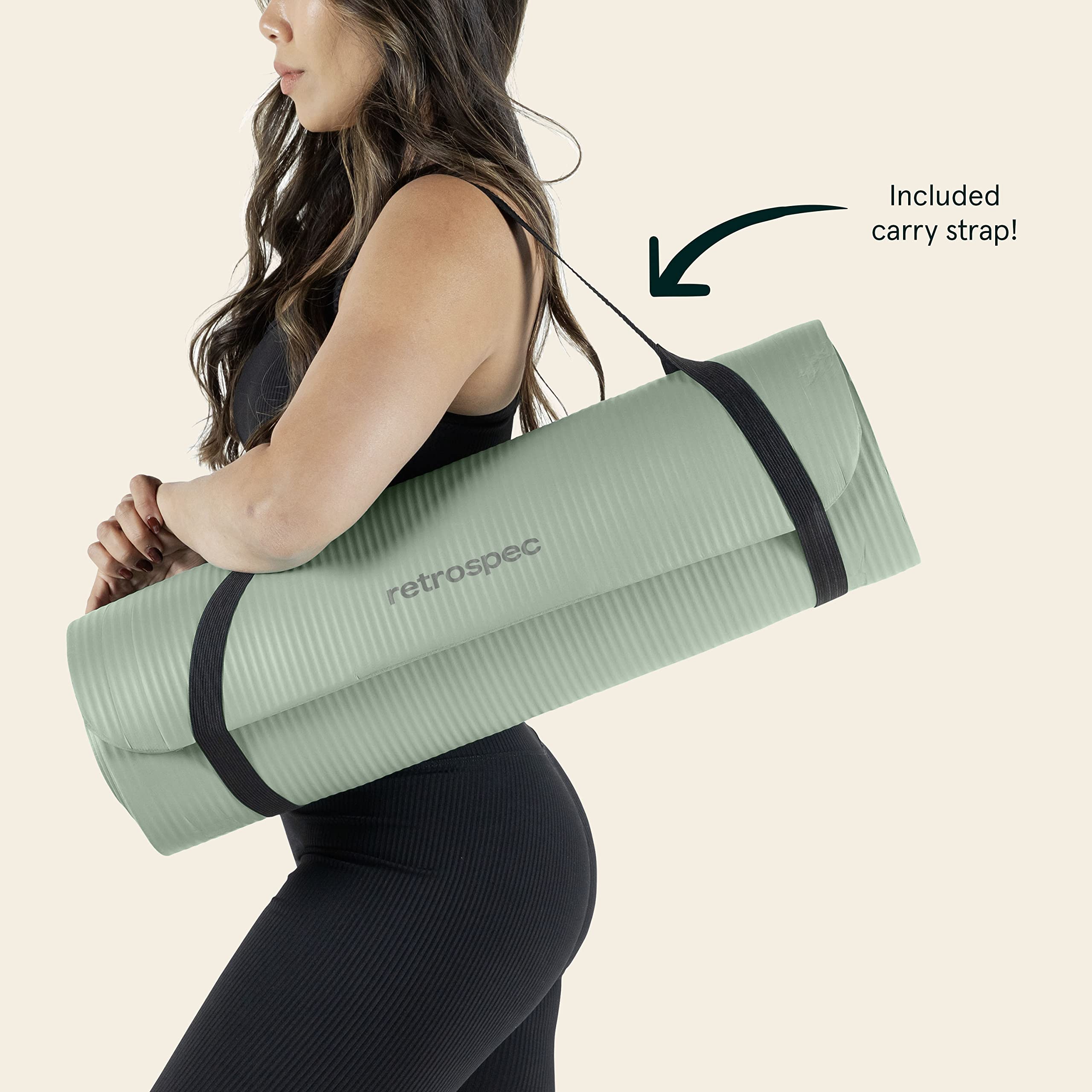 Retrospec Solana Yoga Mat 1/2 inch Thick w/Nylon Strap for Men & Women - Non Slip Excercise Mat for Yoga, Pilates, Stretching, Floor & Fitness Workouts, Sage 🍁 All In One Marketplace Canada