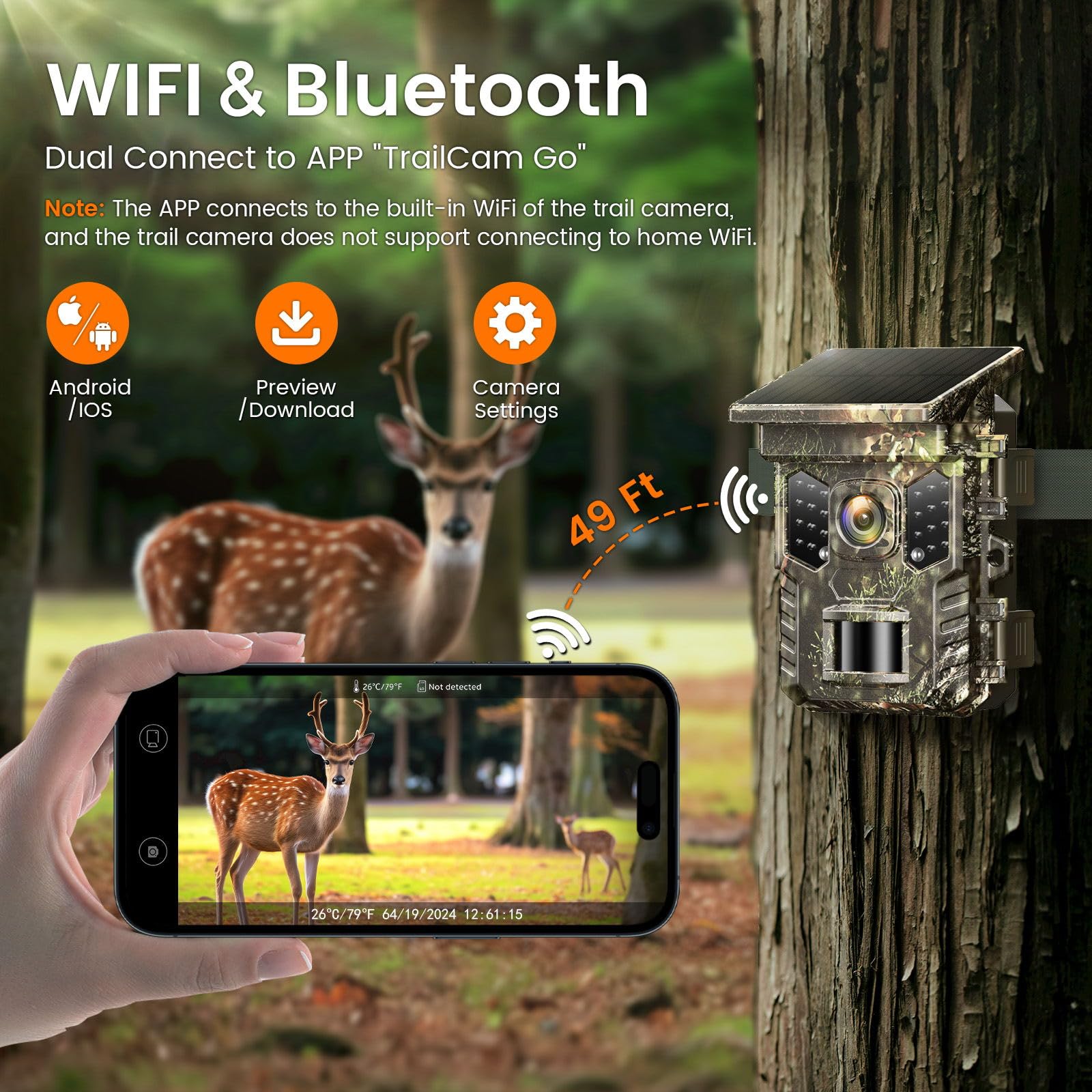 XTU Solar Trail Camera WiFi Bluetooth, 64MP 4K Game Camera with Night Vision Motion Activated 0.2s Trigger, IP66 Waterproof Wildlife Camera with 22pcs 850nm Low Glow IR LEDs (SD Card Not Included) 🍁 All In One Marketplace Canada