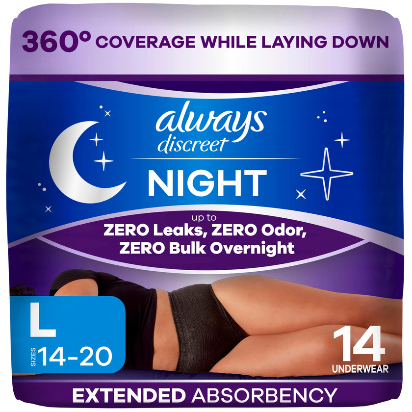 Always Discreet Night, Reimagined Adult Diapers for Women, Overnight Incontinence Underwear L, 14 Count 🍁 All In One Marketplace Canada