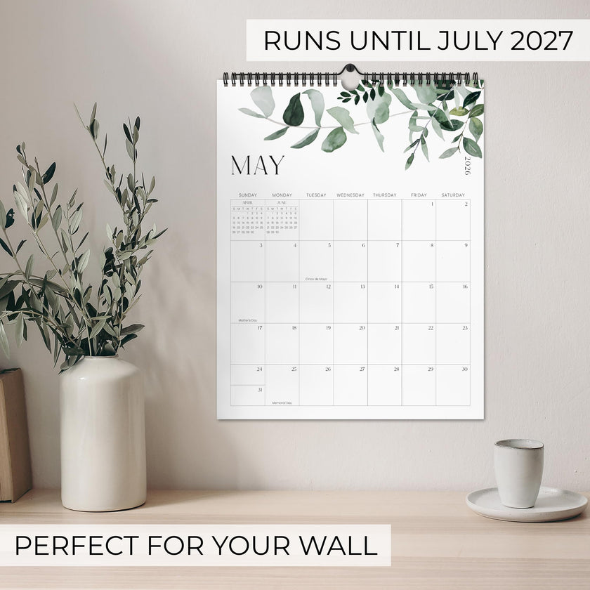 Aesthetic 2026-2027 Wall Calendar - Runs from January 2026 Until July 2027 - The Perfect Modern Greenery Calendar Planner for Easy Organizing 🍁 All In One Marketplace Canada