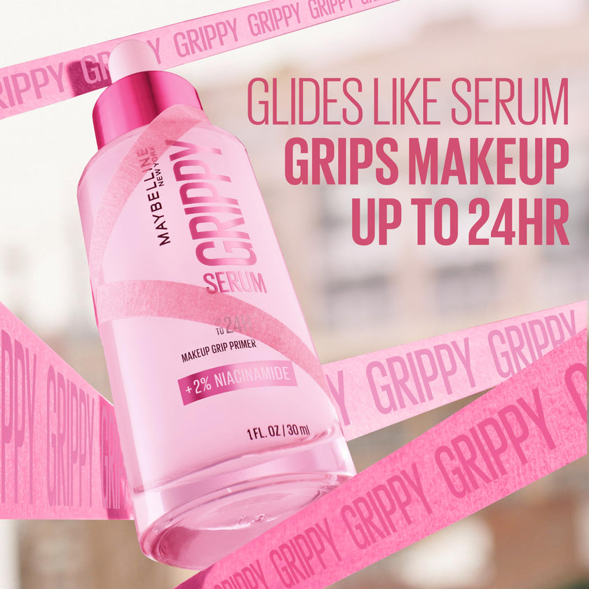 Maybelline Grippy Serum Primer, Hydrating Makeup Primer with 2% Niacinamide For Up To 24HR Make Up Wear, Glides Like Serum, Plumped Skin Look, Clear, 30 ml 🍁 All In One Marketplace Canada