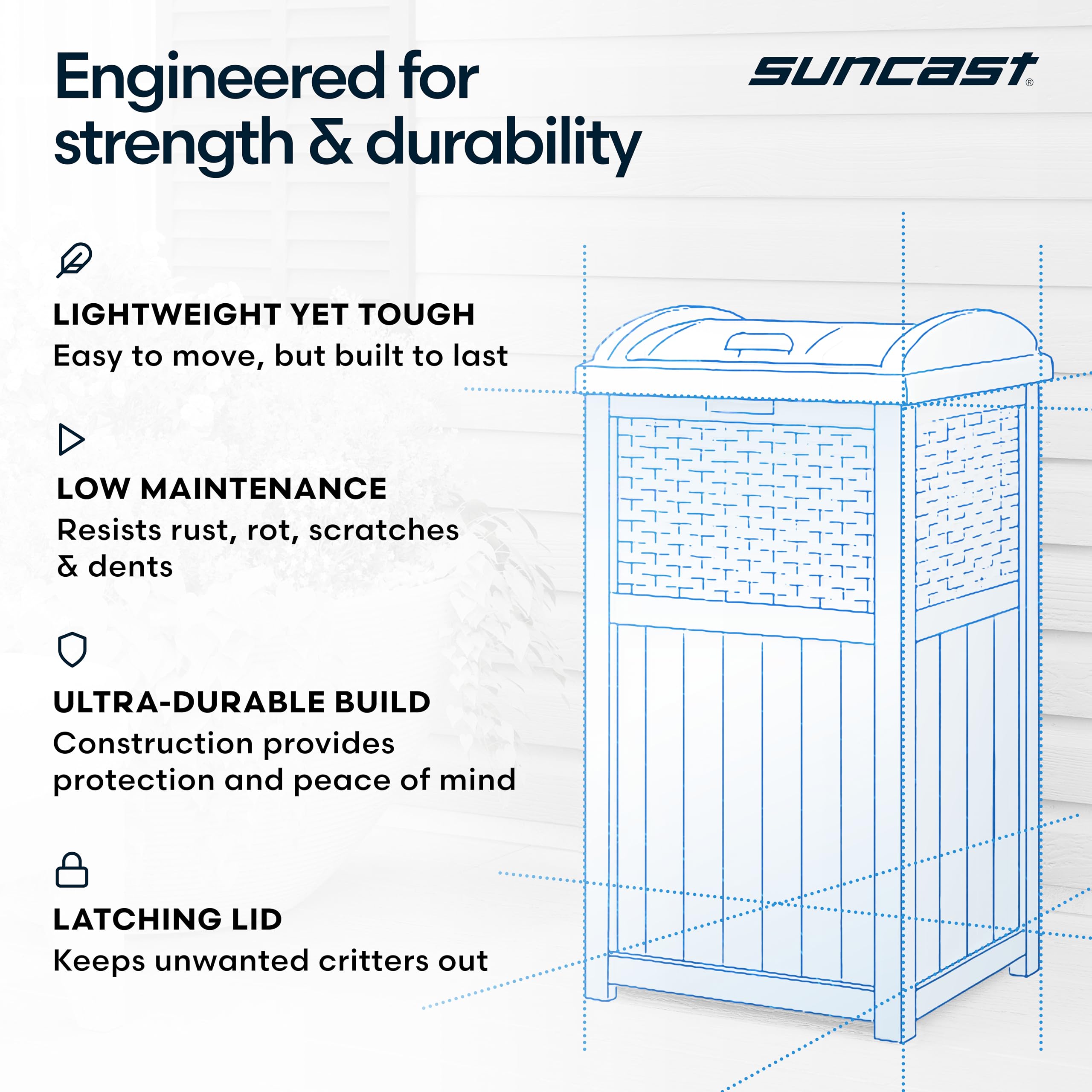 Suncast 33 Gallon Wicker-Style Hideaway Trash Can with Secure Latching Lid and Weather-Resistant Construction for Patio, Cyberspace Grey, Made in the USA 🍁 All In One Marketplace Canada