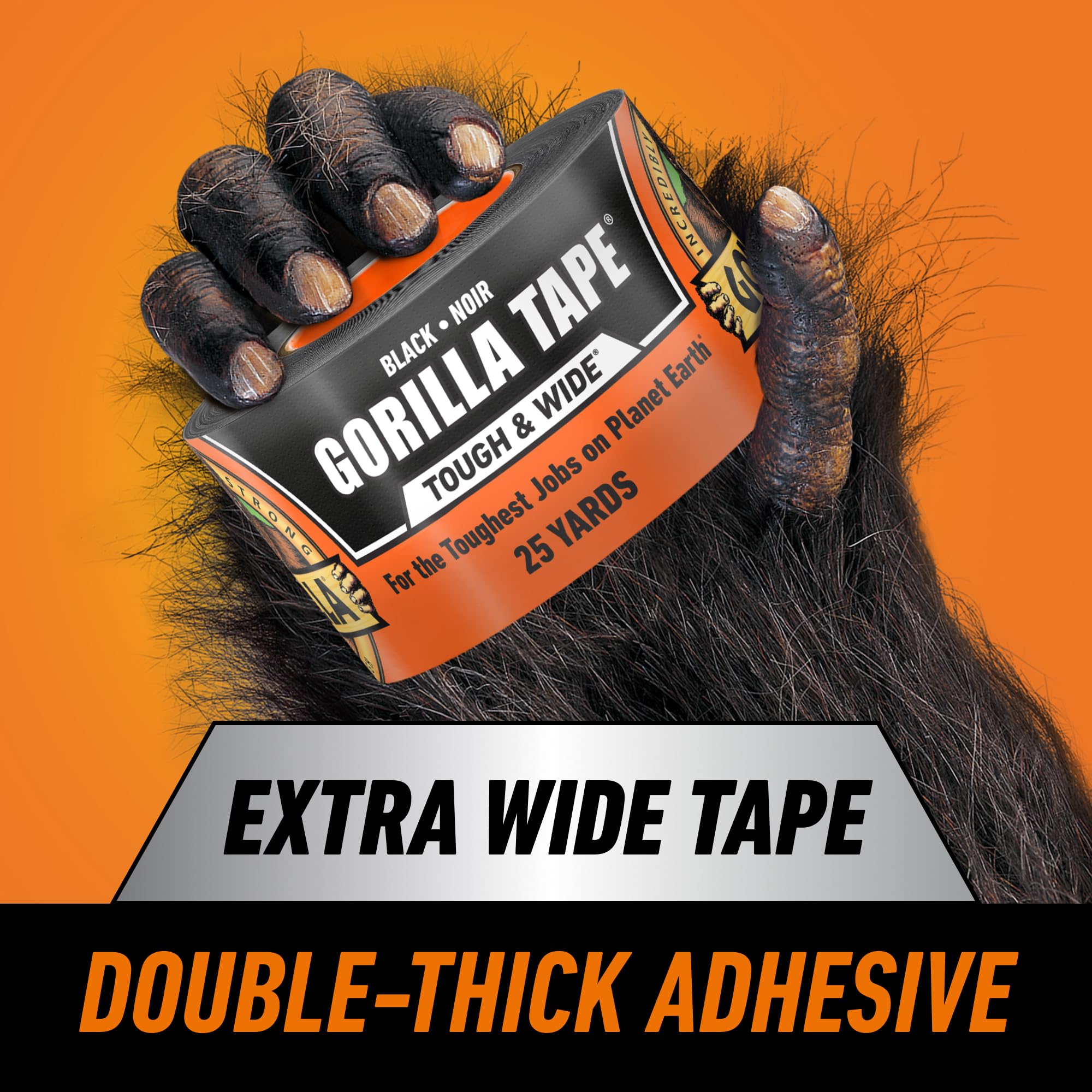 Gorilla Tough & Wide Utility Tape, Duct Tape, Double-Thick Adhesive, All Weather Resistant Shell, Reinforced Backing, Black, 2.8 in x 25 yd (Pack of 1) 🍁 All In One Marketplace Canada