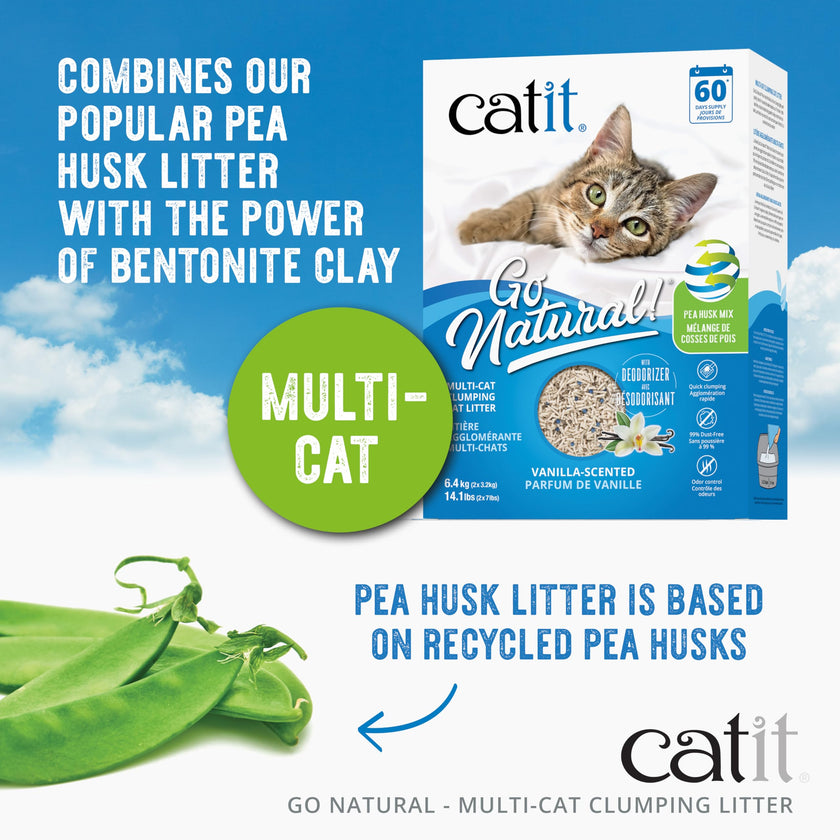 Catit Go Natural Pea Husk Multi-Cat Clumping Cat Litter, Vanilla, 6.4 kg, Dust Free & Lightweight Cat Litter, Cat Liter, Cat Litter Clumping, Bentonite Clay 🍁 All In One Marketplace Canada