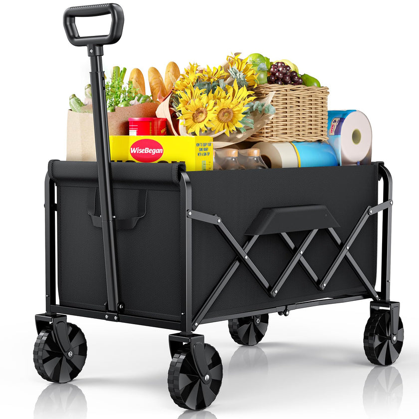Small WiseBegan Collapsible Wagon with Wheels, Foldable Dog Wagon Carts with 200lbs Load Capacity, Utility Shopping Cart, Black, 28.0