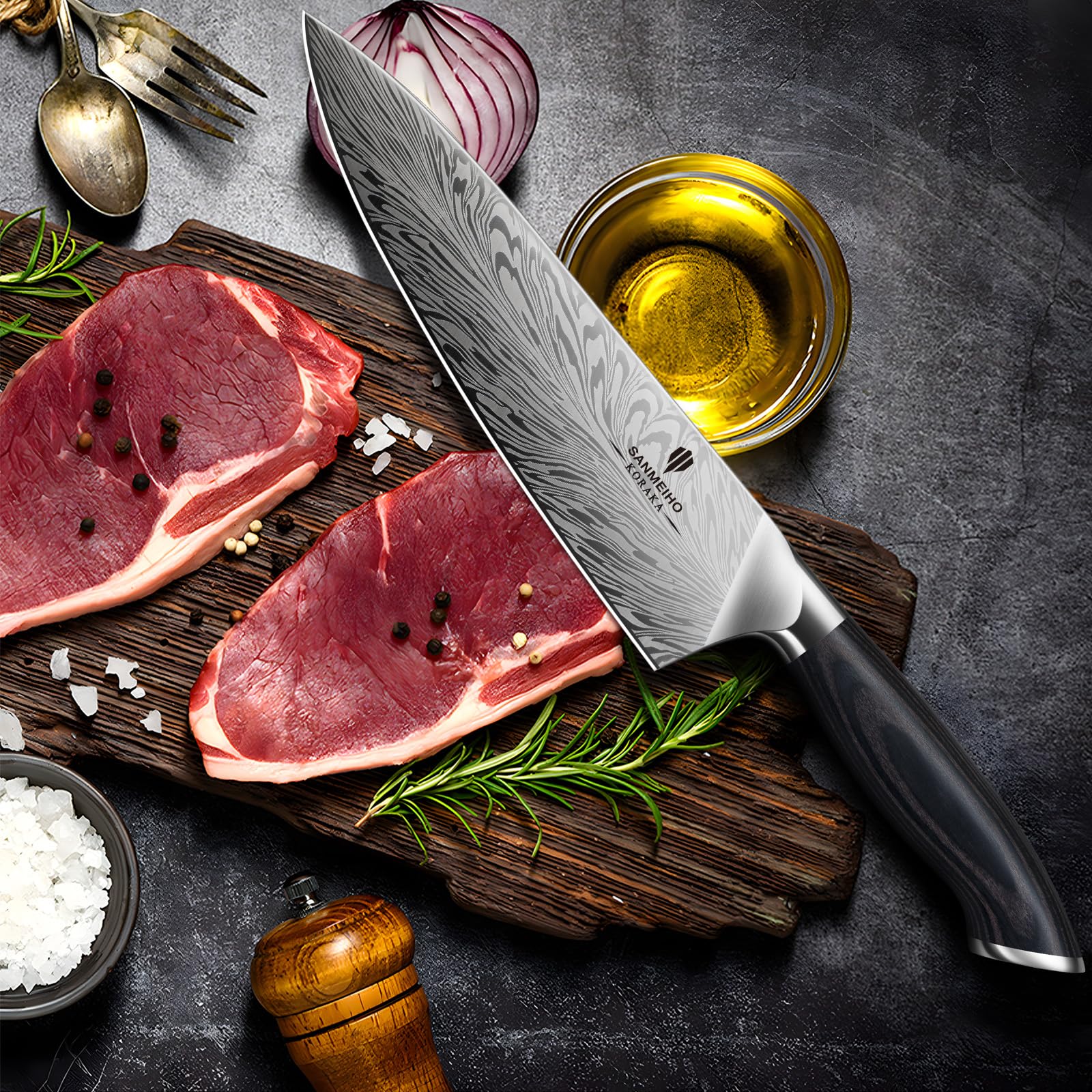 SANMEIHO Chef Knife in Powder Steel, Japanese Kitchen Knife 8 Inch, Ultra Sharp Chef's Knives, High Carbon Japanese Utility Knives for Meat Vegetable with Ergonomic Pakkawood Handle 🍁 All In One Marketplace Canada