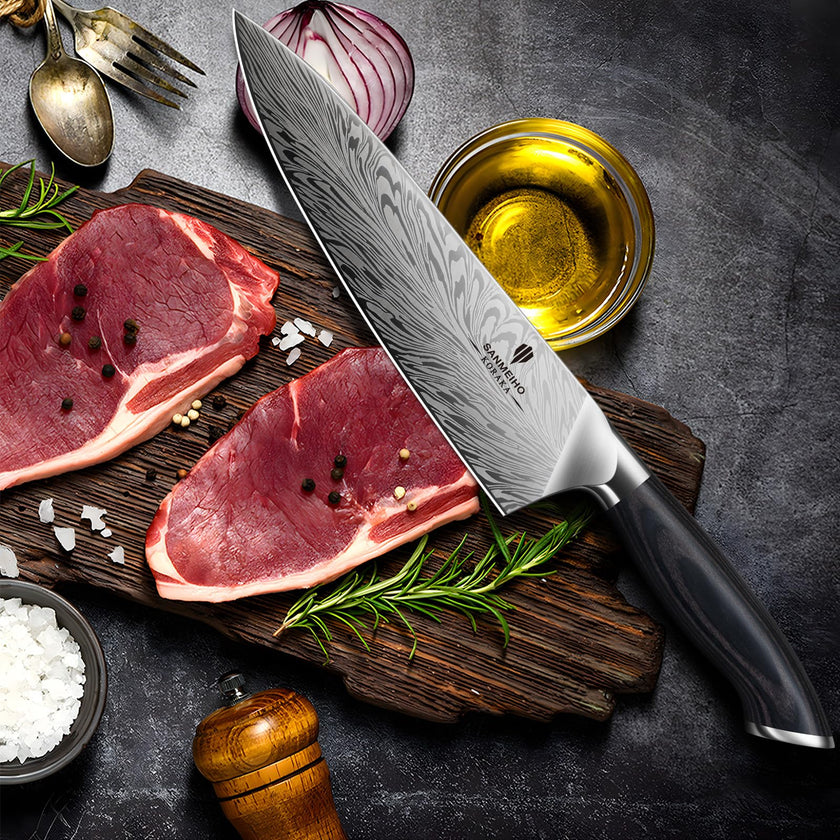 SANMEIHO Chef Knife in Powder Steel, Japanese Kitchen Knife 8 Inch, Ultra Sharp Chef's Knives, High Carbon Japanese Utility Knives for Meat Vegetable with Ergonomic Pakkawood Handle 🍁 All In One Marketplace Canada