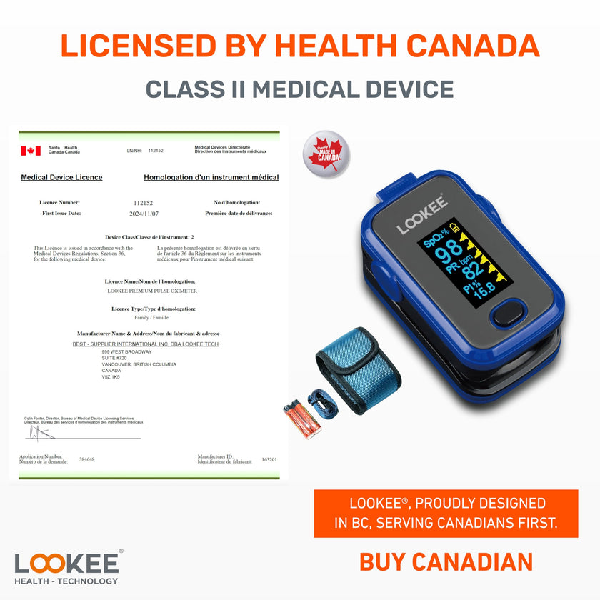 LOOKEE A310 Premium Pulse Oximeter Finger Heart Rate Oxygen Monitor | Proudly Canadian | SpO2 Blood Oxygen Level | Medical Accuracy, Alarm & PI | OLED Display | Carry Case & Batteries | Blue 🍁 All In One Marketplace Canada