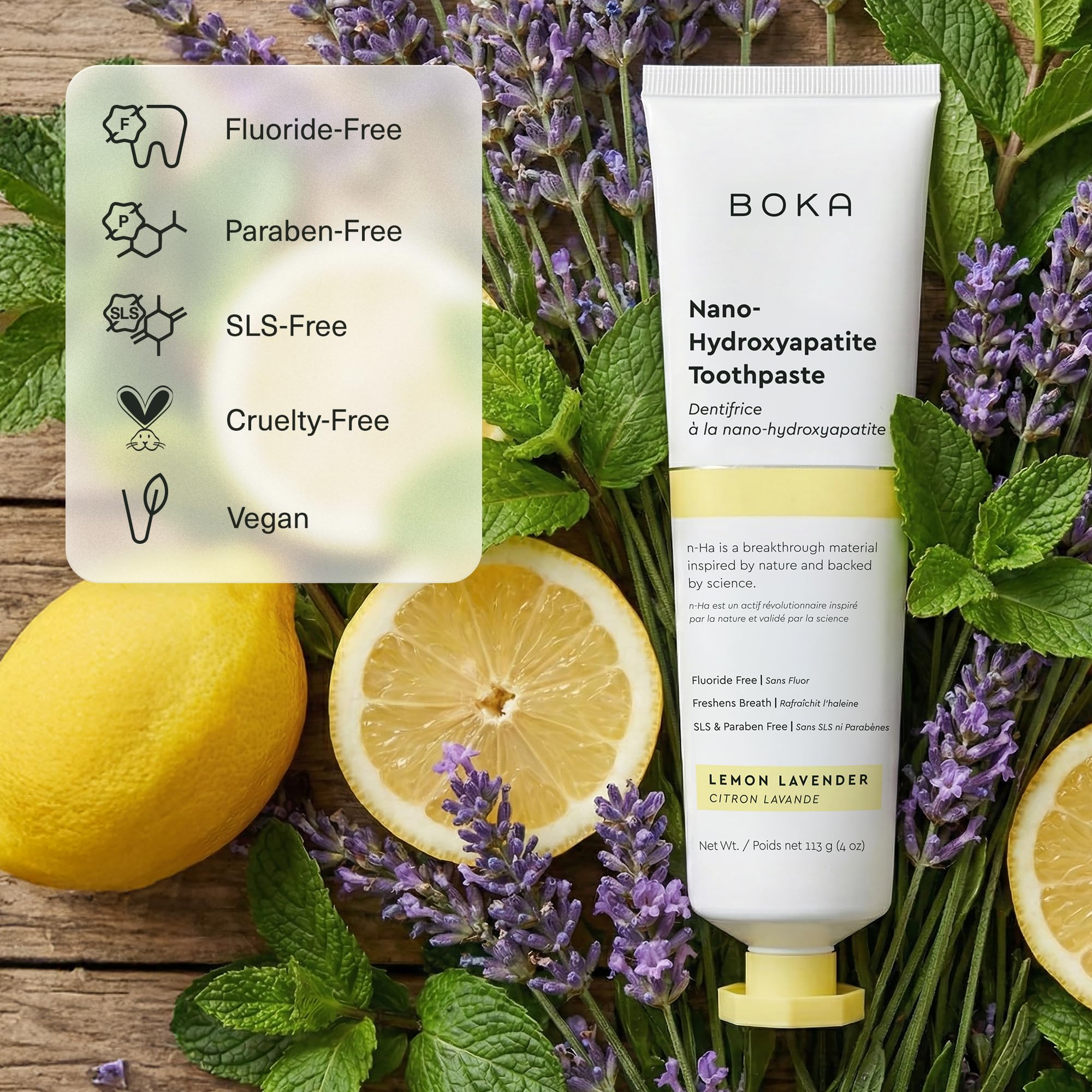 Boka Fluoride Free Toothpaste, Nano Hydroxyapatite Toothpaste, Appropriate for Sensitive Teeth - for Adult Oral Care - Lemon Lavender Flavor, 4 Fl Oz (113g) 1Pk 🍁 All In One Marketplace Canada