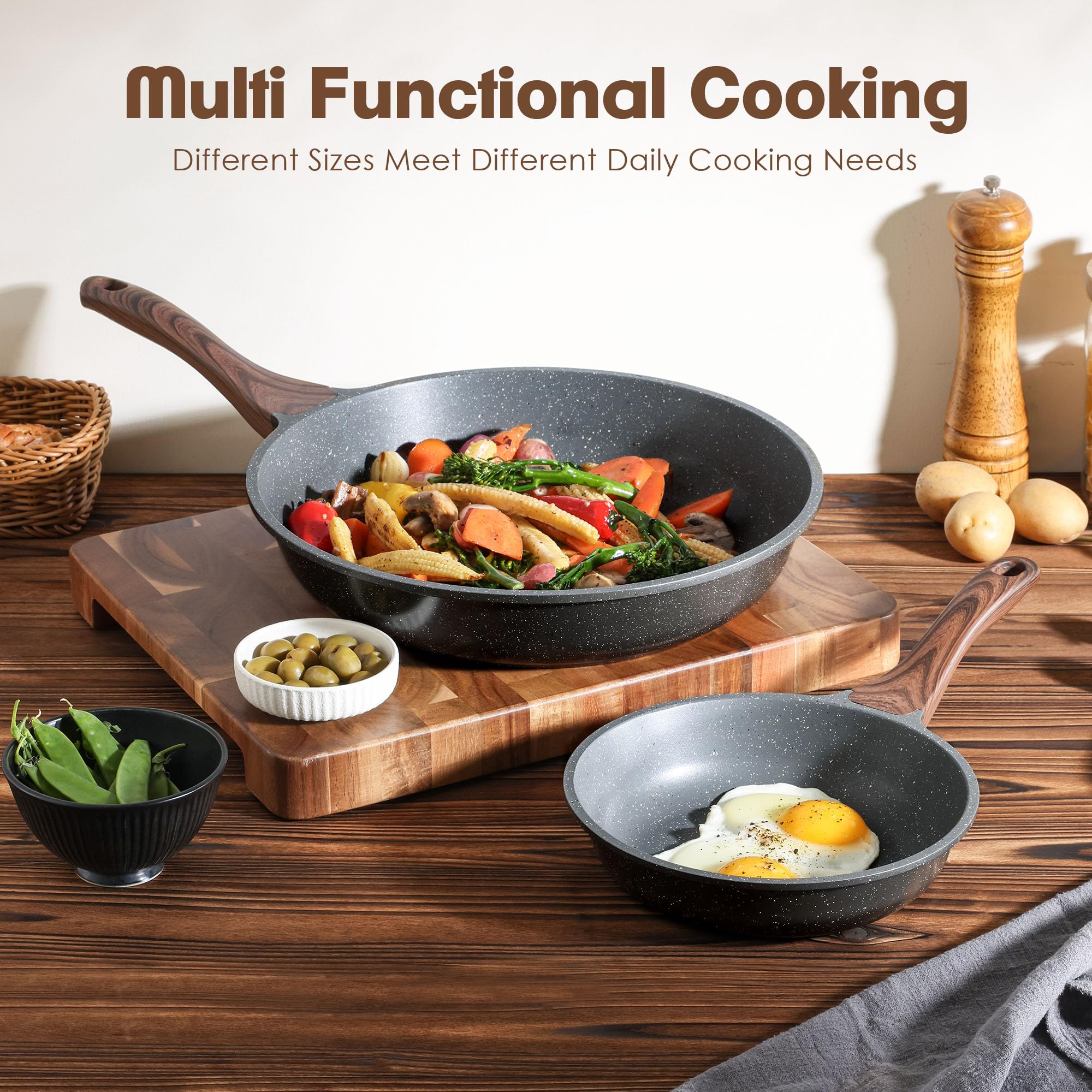 SENSARTE Nonstick Frying Pan Skillet, Swiss Granite Coating Omelette Pan, Healthy Stone Cookware Chef's Pan, PFOA Free (8/9.5/10/11/12.5 Inch) (8 Inch) 🍁 All In One Marketplace Canada