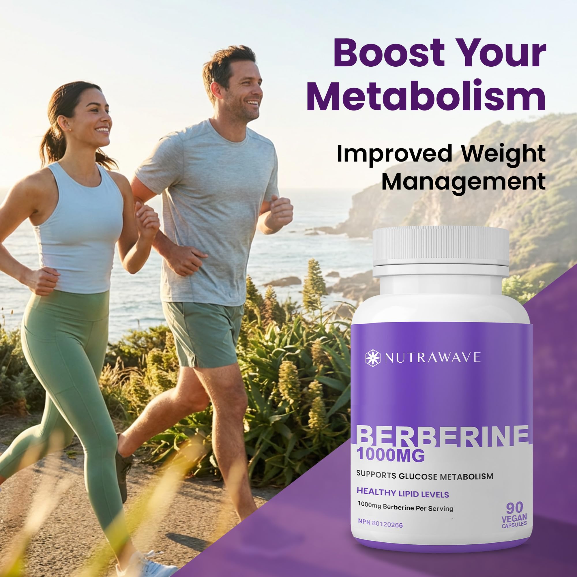 Nutrawave Pure Berberine Maximum Potency, 1000mg per Serving(Each Capsule 500mg), Supports Blood Sugar Levels, Healthy Lipid(Fat) & Glucose Metabolism, Non-GMO, Vegan, Gluten Free, 90 Capsules, 1 Pack 🍁 All In One Marketplace Canada