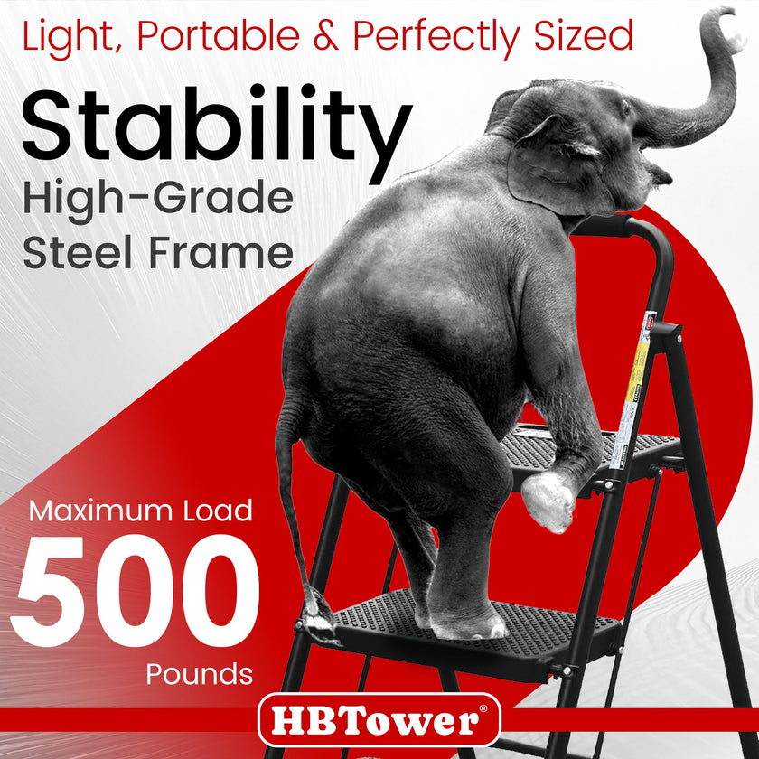HBTower 3 Step Ladder, Folding Step Stool with Wide Anti-Slip Pedal, 500lbs Sturdy Steel Ladder, Convenient Handgrip, Lightweight, Portable Steel Step Stool, Black 🍁 All In One Marketplace Canada