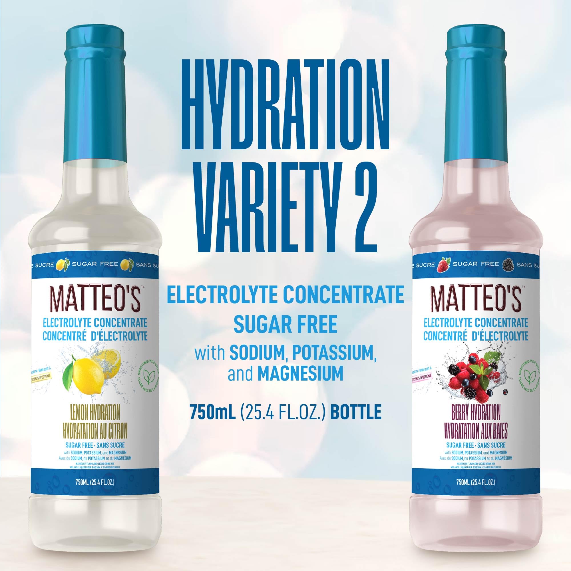 Matteo's Sugar-Free Hydration Concentrate - Electrolyte Drink for Quick Rehydration & Endurance, Ideal for Workouts, Travel, Heat & Sun, Delicious with Vitamins & Nutrients, Berry & Lemon Flavor, 750ml 2-Pack 🍁 All In One Marketplace Canada
