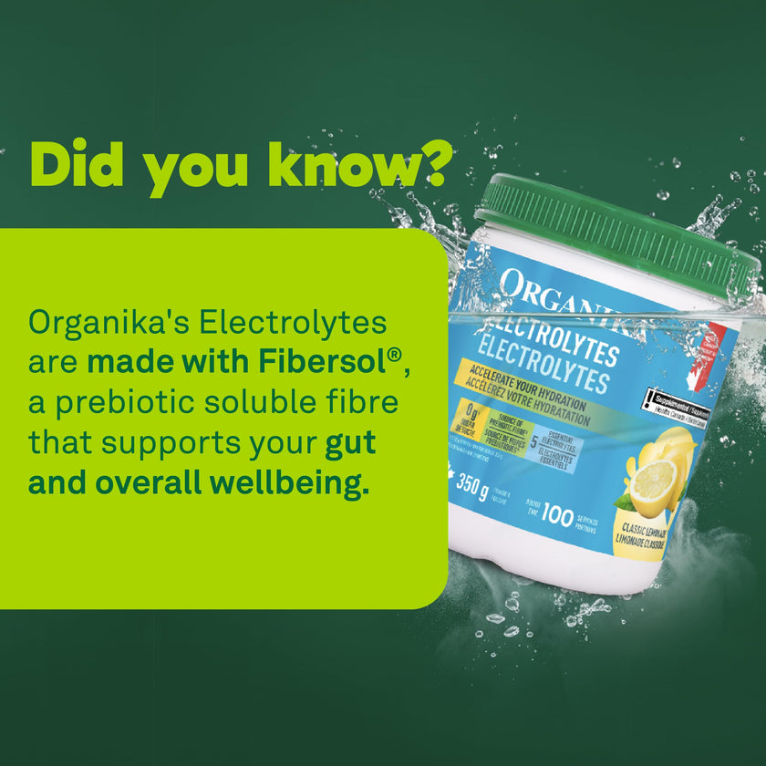 Organika Canadian-Made Electrolytes Powder with Vitamin C & Prebiotic Fibre - Sugar-Free Hydration Drink Mix - Classic Lemonade - 350 g - 100 servings 🍁 All In One Marketplace Canada