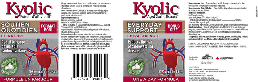 Kyolic Odourless Aged Garlic Extract - 90 Tablets Extra Strength 1000mg - Cardiovascular Supplement - Kyolic Cardiovascular Health -Garlic Extract Supplement - 90 Day-Supply 🍁 All In One Marketplace Canada