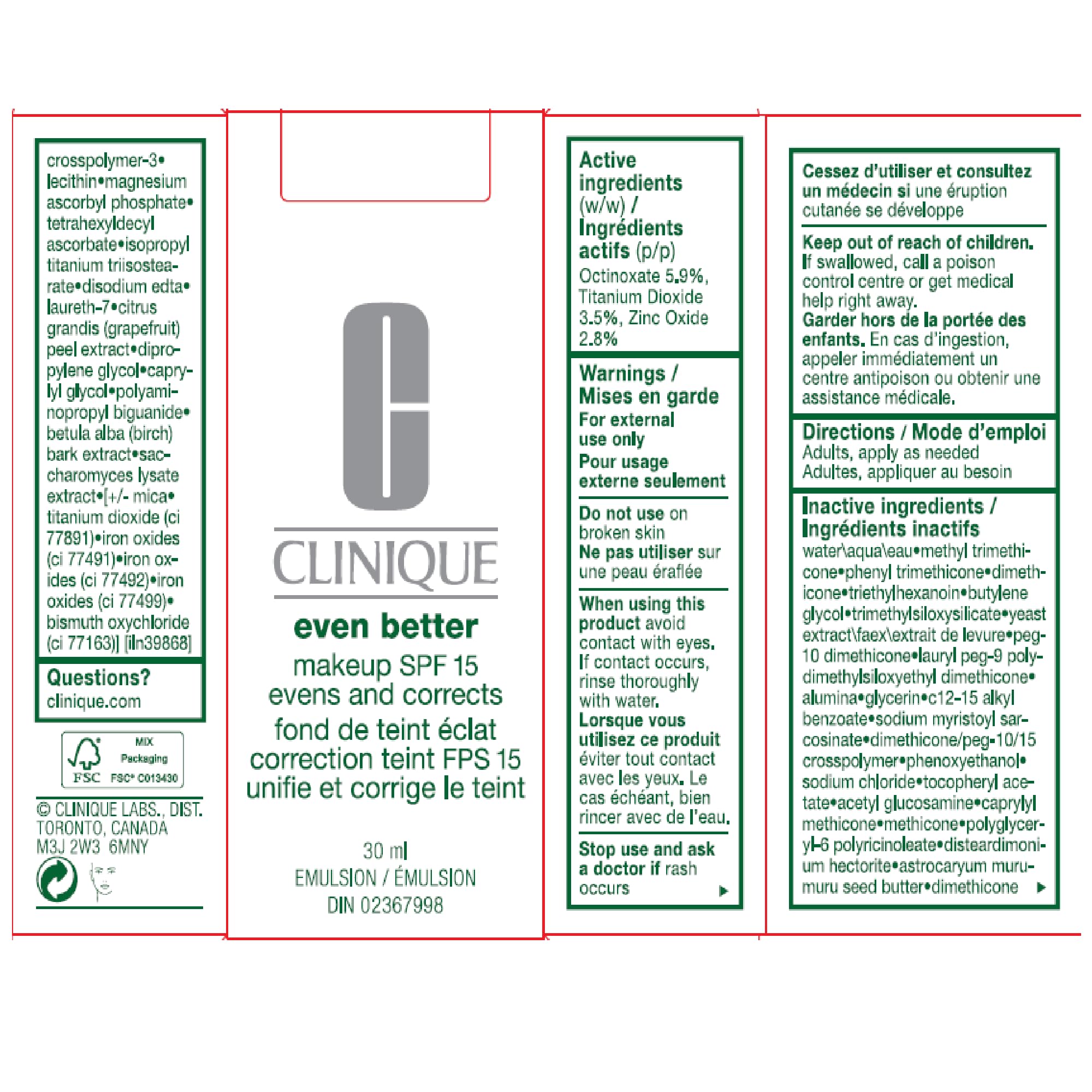 Clinique Even Better Makeup Medium Coverage Foundation Broad Spectrum SPF 15 | Evens Skin Tone + Reduces Dark Spots, Ivory 🍁 All In One Marketplace Canada