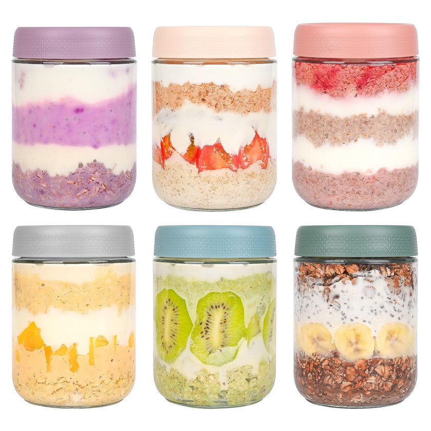Xileanalee Overnight Oats Containers with Lids 6 Pack-16 Oz Mason Jar with Lids-Overnight Oats Jars Glass Food Storage Containers for Chia Seed Pudding Salad Cereal Coffee Spices 🍁 All In One Marketplace Canada