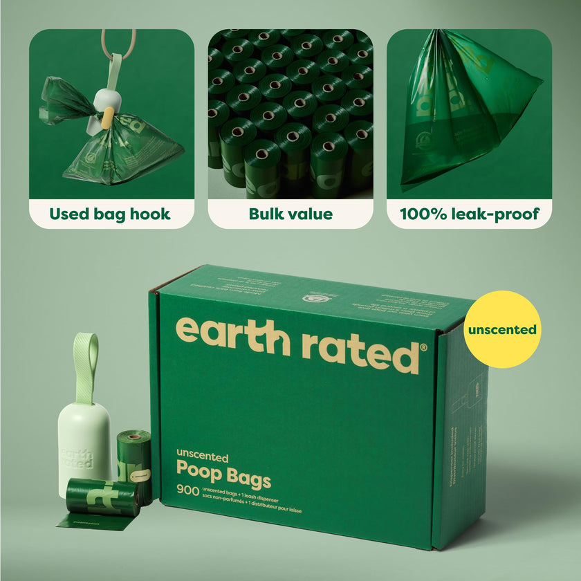 Earth Rated Dog Poop Bag Holder with Dog Poop Bags Rolls, New Look, Durable and Guaranteed Leakproof, Unscented, 1 Dispenser and 900 Bags 🍁 All In One Marketplace Canada