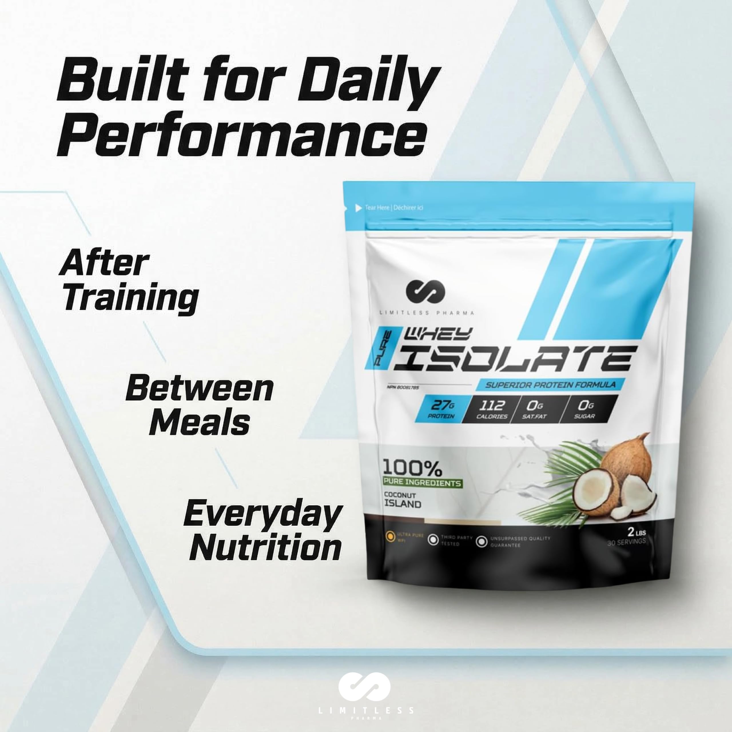 Limitless Pharma Pure Whey Isolate | High Protein Whey Isolate Powder | 27g Protein, 6g BCAAs, Sugar Free, Gluten Free, Low Carb, Low Lactose | 30 Servings, 2LB (Vanilla) 🍁 All In One Marketplace Canada