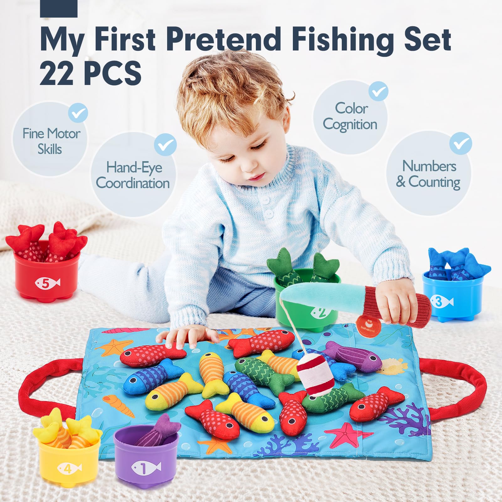 hahaland Montessori Toys for 1 Year Old - Toddler Toys for 1 2 Year Old Boys Girls Toy, Montessori Educational Baby Toy 6-12-18 Months, 10 in 1 Fishing Game with Baby Stacking Cups 🍁 All In One Marketplace Canada