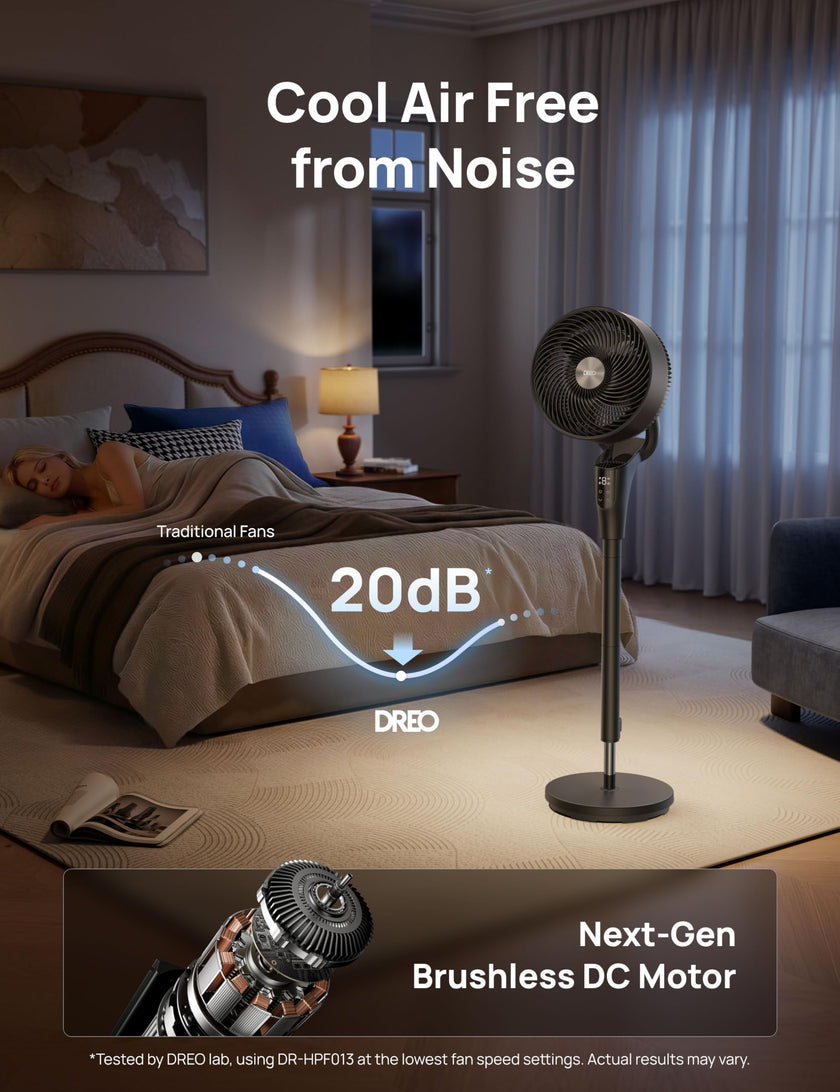 DREO Fan for Bedroom, 90° Oscillating Standing Fan, 20dB Quiet, 90ft Pedestal Fans for Room Office, DC Motor, 8+H Speeds, 3 Modes, 38-42'' Adjustable Height, Remote, 8H Timer, 105° Manual Vertical 🍁 All In One Marketplace Canada