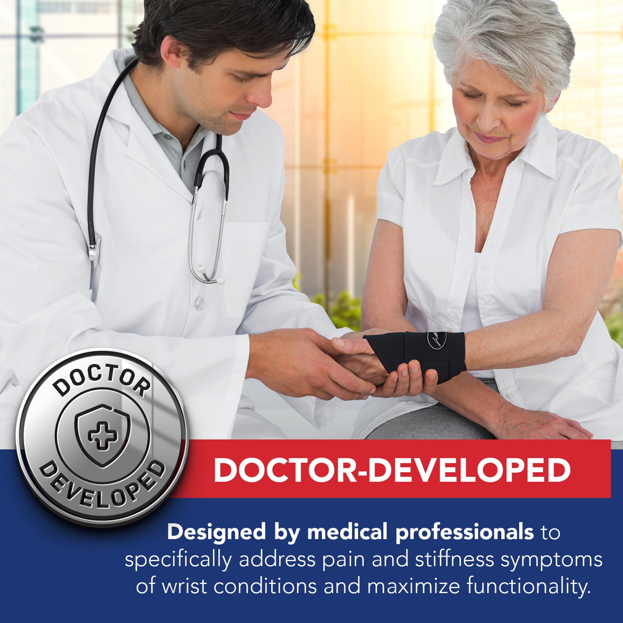 Doctor Developed Premium Copper Lined Wrist Support/Wrist Brace/Hand Support/Strap [single] & Doctor Handbook— Relieve Wrist Injuries, Arthritis, Sprains (Wrist Brace - Medium) 🍁 All In One Marketplace Canada
