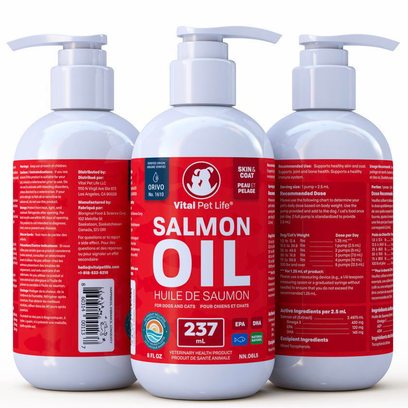 Salmon Oil for Dogs 237 mL - Healthy Skin & Coat, Fish Oil, Omega 3 EPA DHA, Liquid Food Supplement for Pets, All Natural, Supports Joint & Bone Health, Natural Allergy & Inflammation Defense 🍁 All In One Marketplace Canada